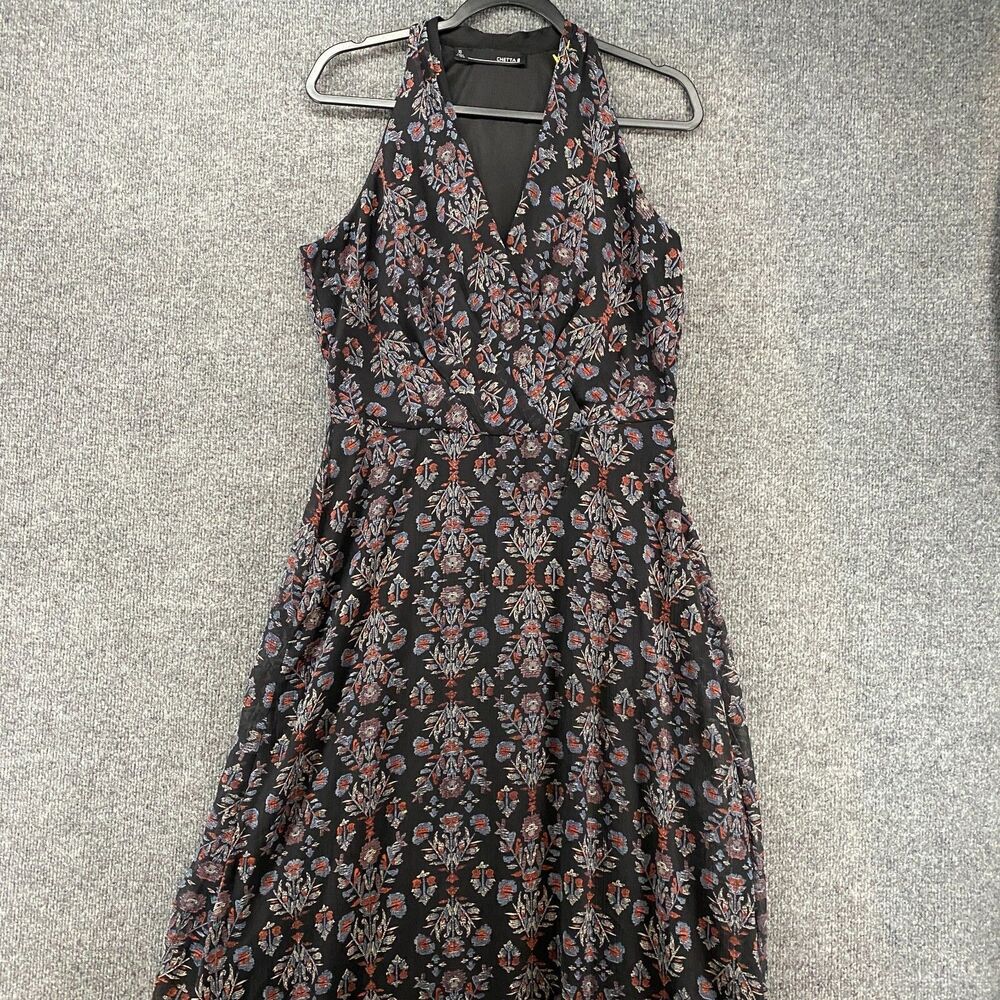 Chetta B Dress Womens 10 Black Floral Sleeveless Maxi Boho Cottagecore Feminine